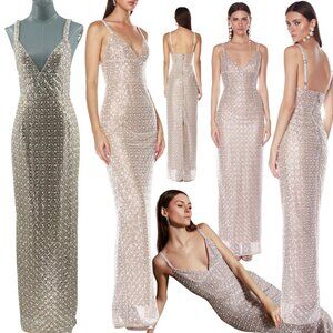 🆕 BRONX & BANCO 🧿 NWOT Allegra Silver Sequin & Beaded Maxi Dress, Sz XS US 2